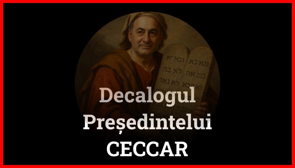 Coperta pamfletului intitulat Decalogul Președintelui CECCAR cu Robert Șova ca Președinte al CECCAR.